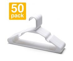 HOUSE DAY Lot de 50 Cintres en Plastique Cintre Standard Cintre Adulte première qualité avec Accroches Cintres durables et Minces pour vêtements, Longueur 42 cm (Blanc)