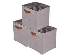 Mangata Boîte de Rangement pour Jouets Pliable, Cube de Rangement en Tissu (33 × 33 × 33 cm) pour Jouets, Livres, Puzzles, Habits (Gris- avec Couvercle, 3 Paquet)