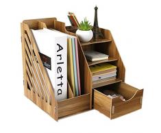 Organisateur de bureau en Bois Rangement de bureau DIY avec petit Tiroir Bac à courrier avec Porte-stylo Multifonctionnel Étagère de rangement Système de rangement pour livres Journaux et magazines