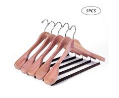 Amber Home EU Lot de 5 cintres en Bois de cèdre Rouge aromatique pour Manteau, Costume, Veste, Finition Lisse avec épaule Large et Barre de Pantalon en Velours Marron