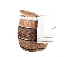 e-wicker24 Panier à Linge en Osier Coffre Ronde en Osier,Corbeille à Linge Mini avec Doublure