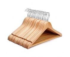 Eazilife Lot de 10 cintres en bois avec barre de pantalon antidérapante. – 45 cm