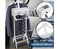 Miadomodo Valet de Chambre - en Bois, 2 Tiroirs, Blanc, 45 x 28 x 125cm - Valet de Nuit, Porte-Vêtement, Chevalet de Chambre