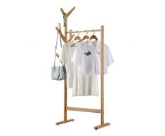 LANGRIA Portant Penderie à Vêtements en Bambou avec Porte-Manteau sur Le Côté Design Arbre avec 8 Crochets pour Vestes Robes Parapluie Chapeaux Pieds Réglables, Couleur Bambou Naturel