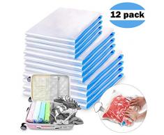 Housses de rangement sous vide, 12 Pack Sacs de Compression de Stockage de Vide de Voyage Réutilisables & Economiser de lespace Pour Sacs de Stockage à Rouler Pour Vêtements, Couettes, Literie, Oreil