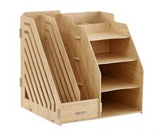 Étagère Rangement DIY Organisateur de Bureau en Bois 4 Planche + 2 Compartiment Creux Porte-Documents Magazine Livres Porte-Revues Pot à Crayon Multi-Fonctionnel Pour Bureau Maison Bibliothèque