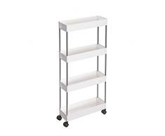 SONGMICS Chariot de Rangement Mobile sur 4 Niveaux, Étagère sur roulettes, pour Salle de Bain et Cuisine Étroites, 40 x 12,5 x 86 cm, Blanc KSC08WT