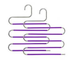 unbrand Gresunny Cintres Porte-Pantalons Multi-usages Cintres Pantalons Gain de Place en Acier Inoxydable S-Type 5 étages antidérapante cintres Organisateur de penderie pour Pantalons Serviettes 2pcs