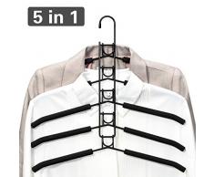 PUPOUSE Cintres à Vêtements Multicouches 5 en 1 en Éponge Antidérapante en Métal pour Vêtements Garde-Robe Armoire Multifonctionnelle Rangement pour Vêtements Économiseur dEspace, Noir