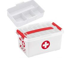 Boite à Pharmacie Plastique - Compartimentée - Blanc et Rouge