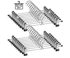 Cintres Pince avec Clips réglables antidérapants pour Pantalons Jupes Manteaux Cintres de Pantalon en Métal avec 10 connecteurs de Suspension pour vêtements Lot de 20