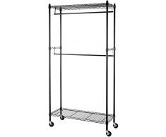 AmazonBasics Portant à double tringle avec roulettes Noir