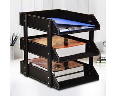 XX&HOLDER Cuir Empilable Range-revues Document Bureau Corbeille à Courrier Titulaire 3-Animal Présentoir Papier Papeterie Magazine Journal Courrier-Noir