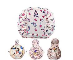 Mode Trousse Cosmétique,Drawstring Makeup Bag Trousse Maquillage Sac Cosmétique de Stockage Paresseux imperméable Cordon Voyage Trousse de Maquillage (Trousse de Toilette Beige)