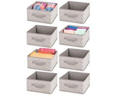 mDesign boîte de Rangement en Tissu (Lot de 8) – Panier de Rangement pour Le Dressing – boîte en Tissu avec poignée et Large Ouverture pour vêtements, couvertures et Autres – Beige et Marron Clair