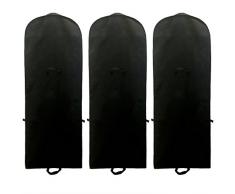 TUKA [Jeu de 3] 180 cm Housse de Protection Respirante pour Vêtements Longs et Robes de Mariée, pour Robes, Costumes, Manteaux, Vestes etc, Deux Poches, 2 poignées, Noir, TKB1001 black-3x