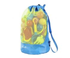 EocuSun Grand Sac en Maille, Sac de Plage Rangement de Jouets de Plage Sac en Filet Pliant Sac à Dos pour Natation Voyage de Plage, Jouets Pas Inclus (Bleu)