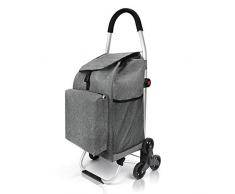 Chariot de Courses Pliable, Poussette de Marché 50L Sac de Chargement Super 50kg avec Bonus Cordon élastique, Cadre en Aluminium Allège Le Travail pour Escalier -6 Roues Gris