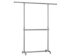 SONGMICS Portant Penderie à vêtement sur roulettes Gris Hauteur: 113-198cm, Tube en Fer revêtu dacier LLR401