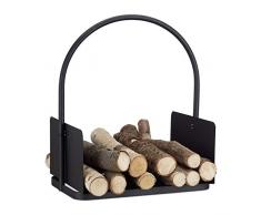Relaxdays Panier à bûches bois de cheminée porte-revues porte-journaux acier métal HxlxP: 46 x 40 x 30 cm, noir