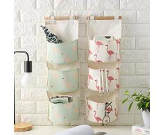 Daorier 1× Sac de Rangement Suspendu Panier Pochette de Rangement Sac Organisateur Mural en Tissu lin et Coton Motif Flamant Rose