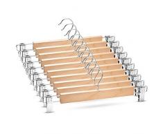 Sothat Cintres De Jupe en Bois avec Pinces Ajustables (Lot de 10) Cintres Antidérapants Finition Naturelle Cintres en Bois Lotus, Crochet Pivotant à 360 Degrés pour Jupes Jeans Pantalons