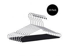 Spititsun Acier Inoxydable Cintre Lot de 10, Antidérapants Cintres en Métal Cintres pour Costumes Acier Inoxydable Antidérapant Cintre Gain d’Espace Robuste Cintre - Sliver