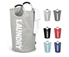 DOKEHOM 82L Paniers à linge (6 Couleurs), Pliable Sac à linge, Pliage Grande Capacité Corbeilles à linge (Gris, L)
