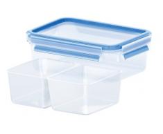 Emsa 512895, Boîte alimentaire avec 2 compartiments, 1L ,Transparent/bleu, Clip & Close