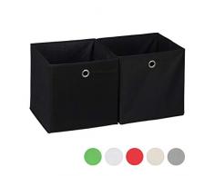 Relaxdays 10025655_46 Lot de 2 boîtes de rangement, carrées en tissu, Cubique, 30x30x30 cm, Noir, polyester, carton, 30 x 30 x 30 cm