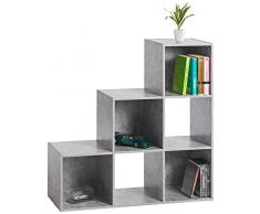 ts-ideen Petite Étagère Hauteur Casiers MDF Effet Béton Industriel Moderne DVD Ustensiles Rangement 90 x 90 cm