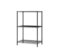 Home-Like 3 Niveaux Étagère en Tube Petite Portable Solide Étagère pour Chambre Cuisine Garage Bureau Noir 53.5 x 35 x 81.5cm