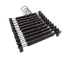 Buzazz Lot de 10 cintres Premium avec solide antidérapant réglable Clips Chrome poli Finition antirouille pivotant à 360 degrés à suspendre Crochet pour jupes, Jeans, métal, pantalons cintres Noir