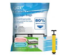 GQC Sacs de Rangement sous Vide,8 Sacs de Compression avec Pompe Manuelle, Housses de Rangement sous Vide Voyages pour Vêtements, Couettes, Literie, Oreillers