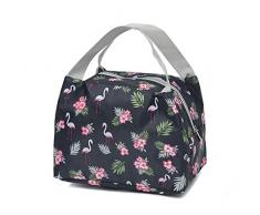 QXuan Sac Repas Petit Sacs à Lunch Déjeuner isolés pour Femme, Travail, étudiante, Enfant,Sac fourre-Tout Isotherme pour Pique-Nique, Portable et réutilisable (Flamant Gris)