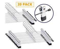 Dikenson Lot de 20 cintres pour pantalons avec clips antidérapants réglables pour suspendre des jupes, pantalons et jeans, cintres pour gagner de lespace