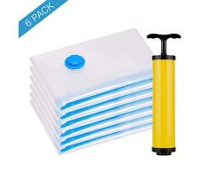 Hongtellor Sac de Rangement sous Vide, 6 Sacs (40 X 60 cm) Réutilisables Les Housse de Rangement sous Vide sous Vide avec Pompe de Voyage pour literies, vêtements, Couettes,etc