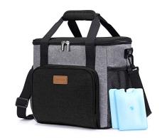 Lifewit Sac Déjeuner Isotherme Sac de Courses, Sac Glacière Pour Sport/Travail, 15 L 24 Can Sac à Lunch Pour Garder le Repas au Chaud/Frais Noir (Avec 2 Packs de Glace et 1 Ouvre-bouteille)