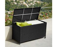 tectake 402145 Coffre Boîte de Rangement à roulettes de Jardin Extérieur Résine Tressée avec Cardre en Aluminium | 117 x 54,5 x 65 cm