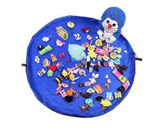 AMIGOB 2 en 1 Sac de Rangement pour Jouets pour Enfants Pliable, Tapis de Jeu de Couverture, pour Maison/Outdoor/Voyage, Bleu 150 CM