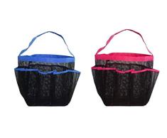 Panier de Douche en Maille,2 Pack Shower Caddy Serviteur de Douche Trousse de Toilette avec 8 Poches et Poignée Panier de Rangement à Suspendre Bleu Rouge