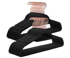 SONGMICS Cintres en Velours, Lot de 50, antidérapants, avec Crochet Pivotant Or Rose, 0,6 cm d’Épaisseur et Gain de Place, 45 cm de Longueur pour Manteaux, Robes, Pantalons, Cravates, Noir CRF21BK50