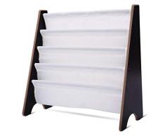 GOPLUS Bibliothèque pour Enfant en Bois avec 4 Compartiments Bibliothèque Porte-Revue, Etagère de Stockage pour Livres Magazines, Jouets pour Maison Chambre d’Enfant (café)