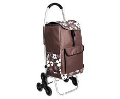 AmazonBasics Chariot de courses à 3 roulettes avec poignées en aluminium, 50 litres, fleurs marron