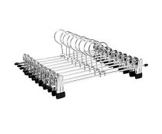 SONGMICS Cintres en Métal, avec Pinces, Lot de 10, Encoches, Crochets rotatifs, Clips, Coulissants, Plastiques CRI003-10