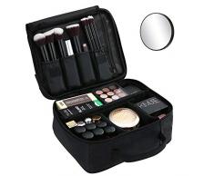 esonmus Trousse de Maquillage + 1 Miroir,Grand Sac de Maquillage étanche,Trousse de Toilette Voyage avec Séparateurs Ajustables,pour Hommes et Femmes,Noir