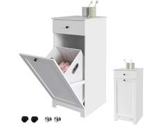 SoBuy BZR21-W Meuble Bas de Salle de Bain Armoire Toilette avec 1 Tiroir et 1 Panier à Linge Meuble de Rangement Corbeille à Linge Coffre à Linge Porte Vêtement 40x38x90cm – Blanc