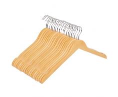 SONGMICS Cintre en Bois Massif, avec Encoches, Lot de 20 cintres de qualité Premium, Cintre Mince, Longueur 44 cm, pour Jupes, Vestes, Manteaux, Naturel CRW003-20