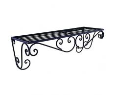L'Héritier Du Temps Petite Etagère Murale Motif Arabesques ou Console Rectangulaire à Volutes à Fixer en Fer Patiné Noir 15x18x55cm