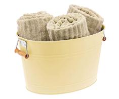 mDesign corbeille en métal ovale avec poignées pour la salle de bain – accessoire de rangement pour linges de toilette, lotions, etc. – panier de rangement 18 litres en métal et bambou – jaune clair